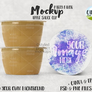 Party Favor apple sauce cup label Mockup | Add your own image and background | Canva frame mockup