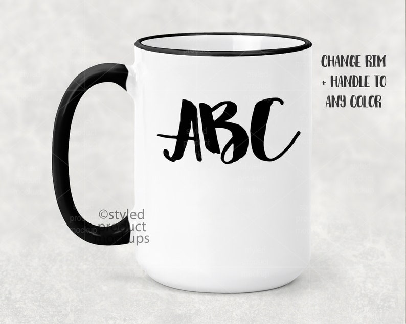 Download Dye sublimation 15 ounce mug with color handle and rim mockup | Etsy