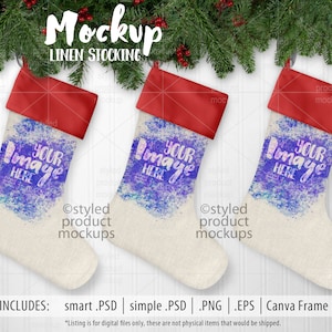 Linen Christmas Stocking Mockup: (PSD, Canva, PNG)