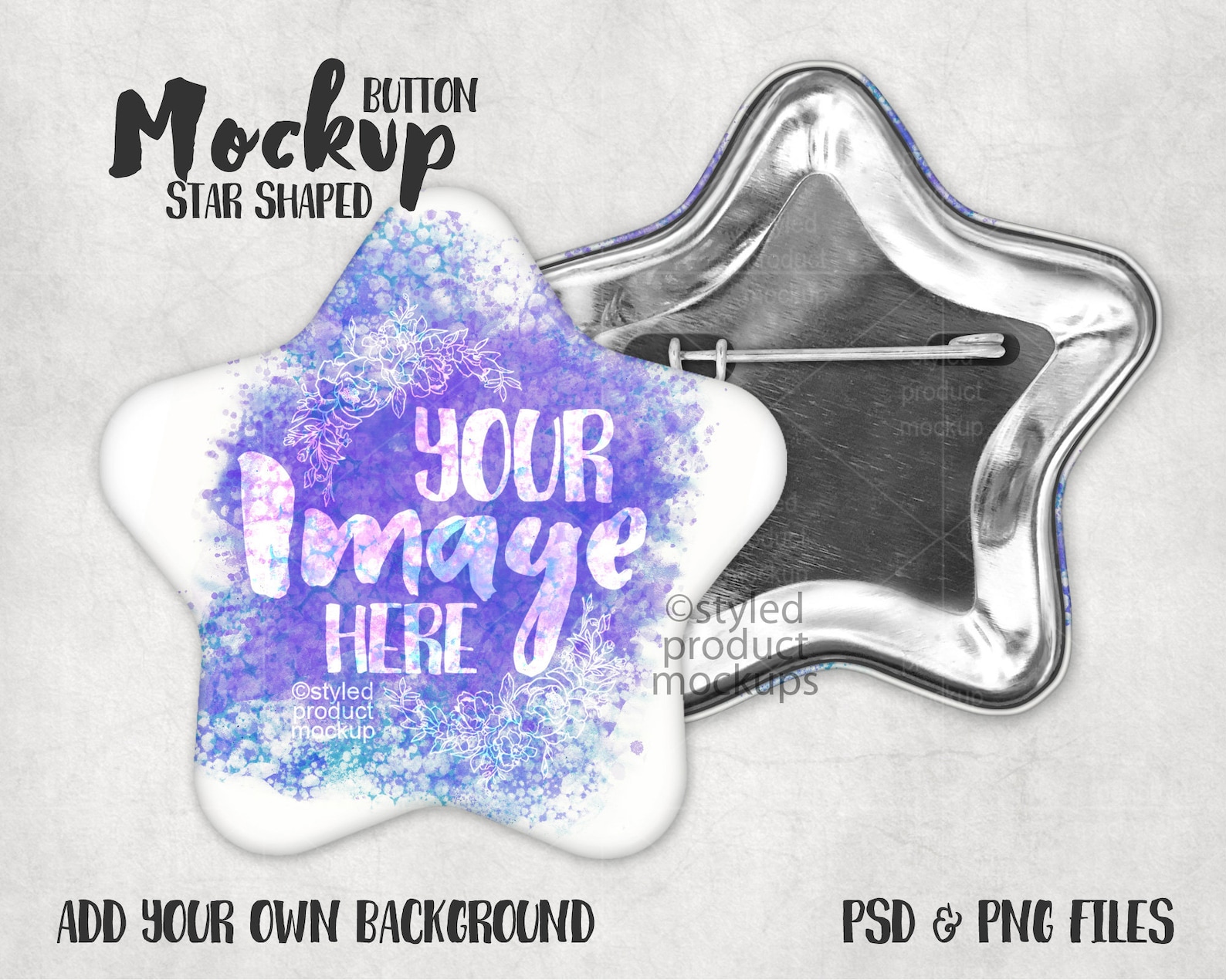 Star Shaped Pin Back Button Mockup | Add Your Own Image and Background ...