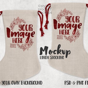 Dye sublimation linen Christmas stocking mockup template | Add your own image and background