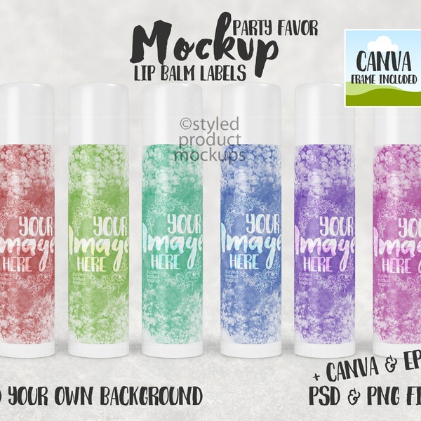 Lippenbalsam Tube Gastgeschenk Set Mockup | Fügen Sie Ihr eigenes Bild und Hintergrund hinzu