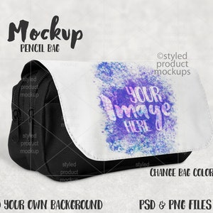 Crayon ou trousse à maquillage par sublimation à double fermeture éclair, maquette | Ajoutez votre propre image et votre arrière-plan