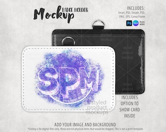 PU Leather ID Badge Holder Mockup Horizontal for Dye Sublimation | Add your own image and background | Photoshop Smart Mockup | Canva Mockup