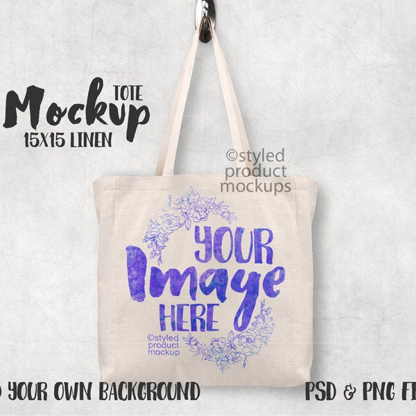Dye sublimation linen tote bag mockup template | Add your own image and background