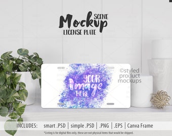 Dye Sublimation License Plate Mockup | Shelf Scene (Digital Download)