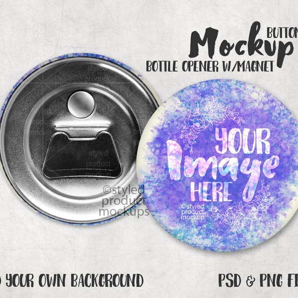 Button Bottle Opener with magnet Mockup Template with Front and Back view
