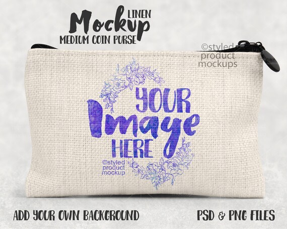 Dye sublimation linen coin pouch mockup template Add your | Etsy