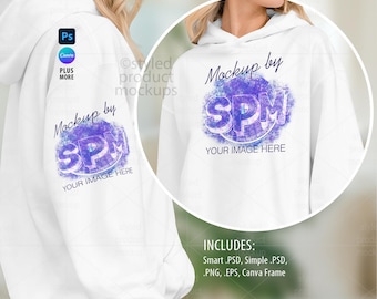 Maqueta de sudadera con vista frontal y de manga (PSD, Canva, PNG)