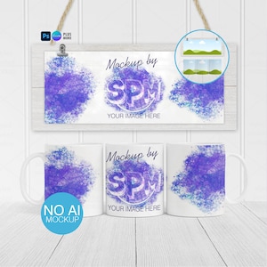 11oz Mug Mockup in a Full Wrap View Farmhouse Scene (PSD, Canva, PNG)