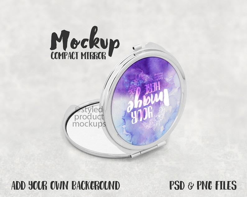 Round compact mirror mockup template Add your own image ...
