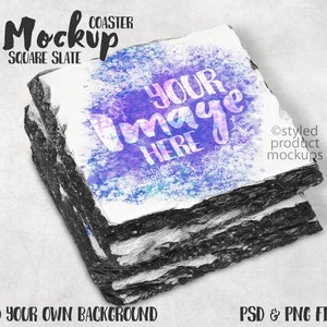 Dye sublimation square slate coaster Mockup | Add your own image and background