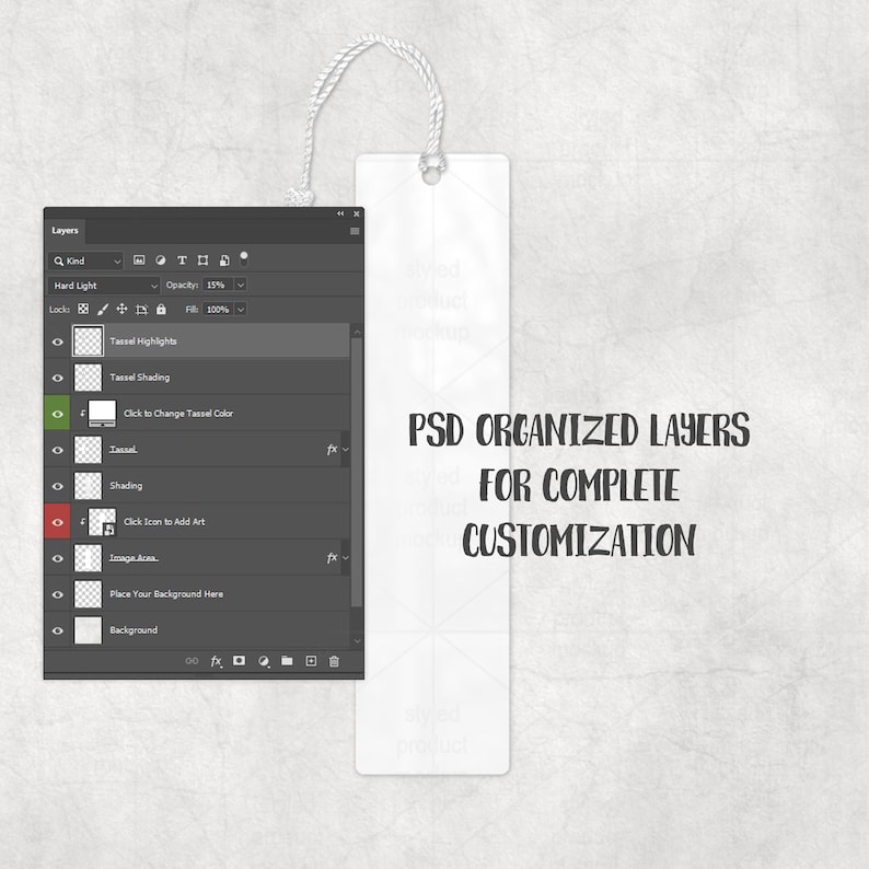 1x4 Bookmark Mockup with tassel | PSD Smart Object, PNG, EPS & Canva Frame image 5