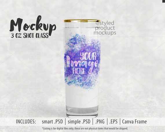 Dye Sublimation 3oz Shot Glass With Gold Rim Mockup Add Your Own Image and  Background 