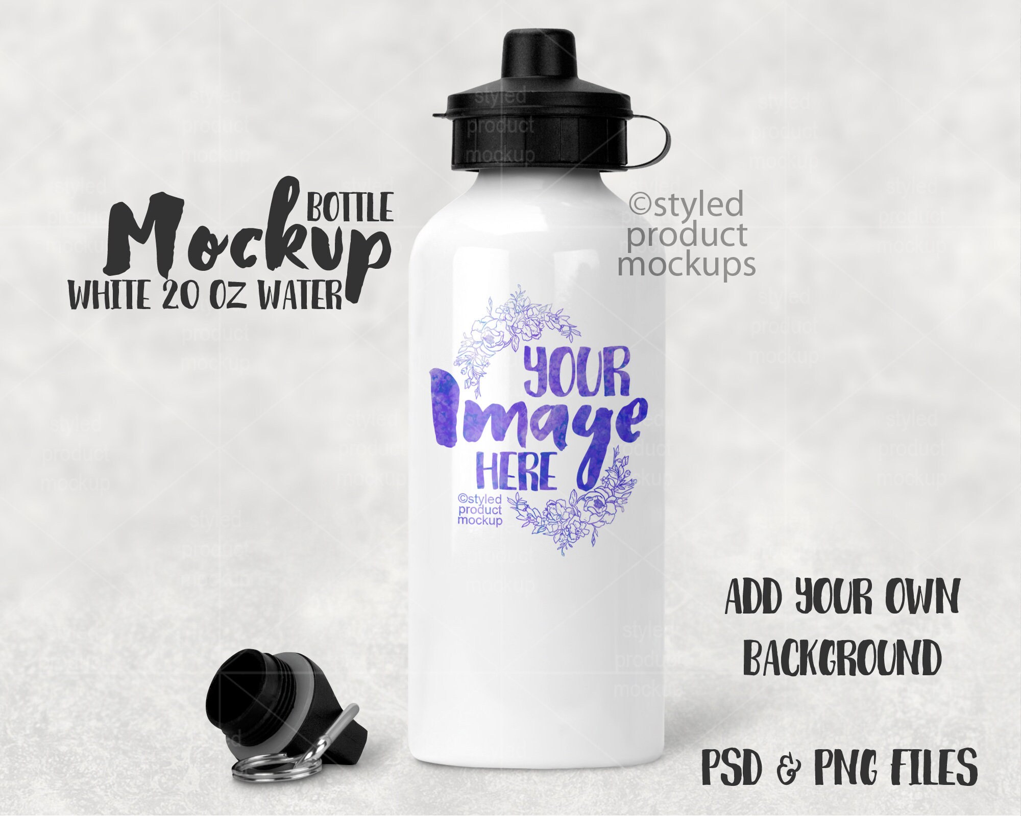 Download Dye Sublimation 600ml 20oz White Water Bottle Mockup Add Etsy