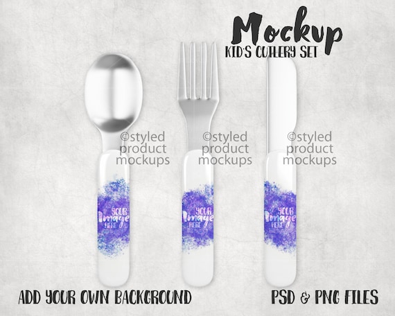 Download Dye sublimation polymer handle kid's cutlery set Mockup | Etsy