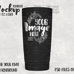 Laser etched 20oz ringneck tumbler Mockup | Add your own image and background