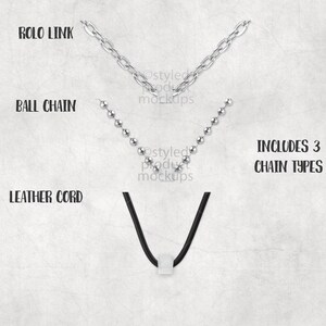 May include: Three different types of chains for jewellery making: a rolo link chain, a ball chain, and a black leather cord. Includes 3 Chain Types.