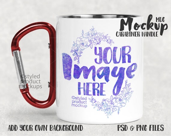 Download Dye Sublimation White Carabiner Handle Mug Mockup Add Your Etsy