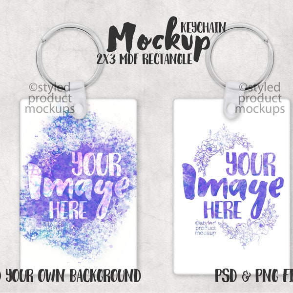 Dye sublimation 2x3 MDF keychain Mockup | Add your own image and background