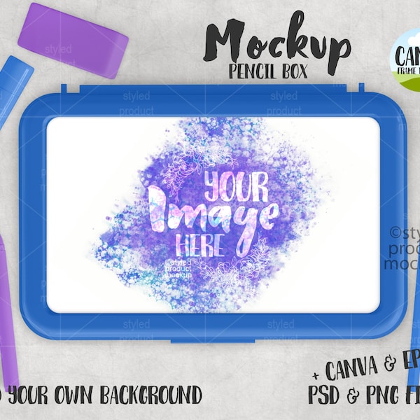 Kunststoff Stiftebox Mockup | Fügen Sie Ihr eigenes Bild und Hintergrund hinzu | Canva Rahmen Mockup