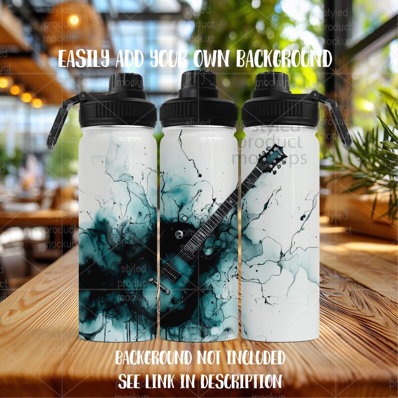 Maqueta de botella deportiva de 18 oz con sublimación de tinta / Agregue su propia imagen y fondo imagen 3