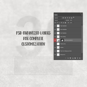Może przedstawiać: Cyfrowa makieta projektu z tekstem "PSD ORGANIZED LAYERS FOR COMPLETE CUSTOMIZATION" w kroju bezszeryfowym. Panel interfejsu cyfrowego znajduje się po prawej stronie, z r&oacute;żnymi opcjami warstw. Tło to jasnoszary, teksturowany wz&oacute;r.
