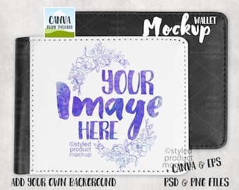 Dye Sublimation Herren Leder Geldbörse Mockup | Fügen Sie Ihr eigenes Bild und Hintergrund | Leinwand Rahmen Mockup