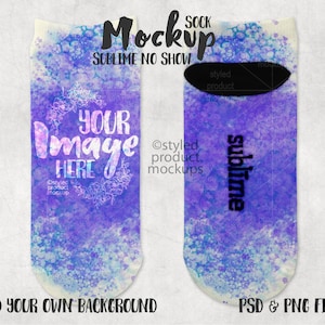 Dye sublimation sublime no show socks mockup template | Add your own image and background