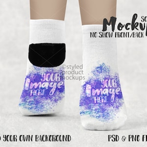 Dye sublimation no show socks mockup template | Add your own image and background