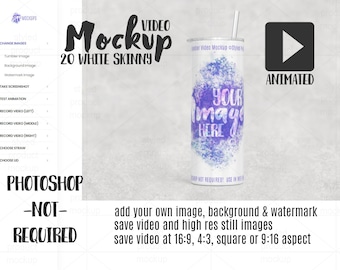 Animated dye sublimation 20oz skinny tumbler video Mockup | Add your own image and background