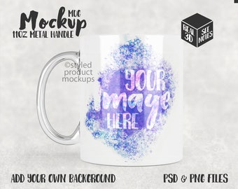 Dye sublimation 11oz metallic handle mug Mockup | Add your own image and background