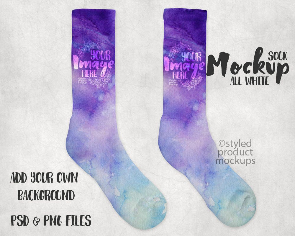 All white sublimation sock mockup template Add your own image | Etsy