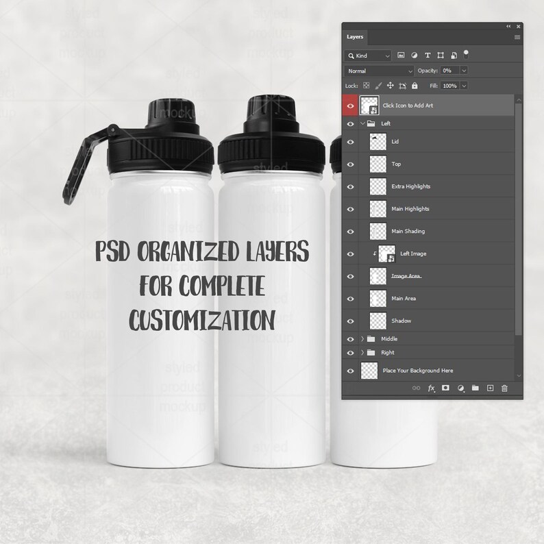 Maqueta de botella deportiva de 18 oz con sublimación de tinta / Agregue su propia imagen y fondo imagen 5
