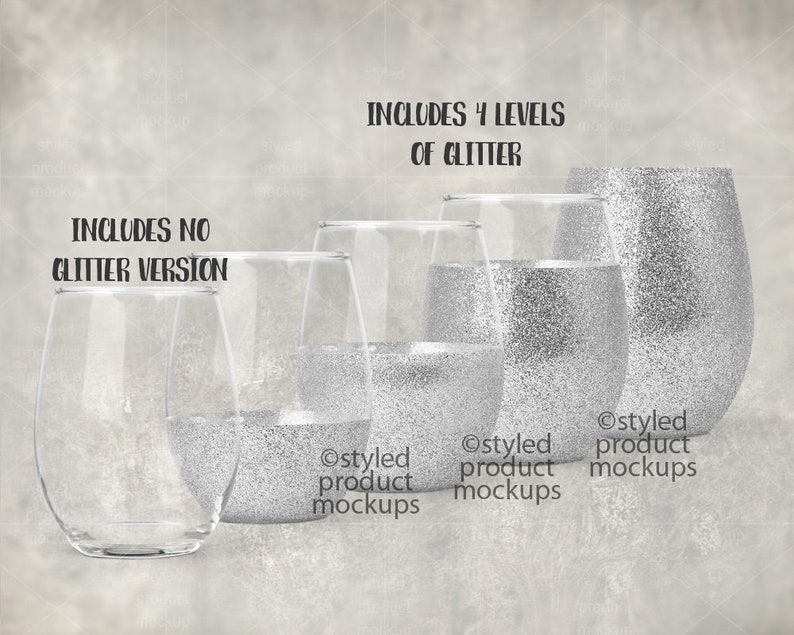 Stemless Wine Glass With Glitter Template Mockup Add Your Etsy