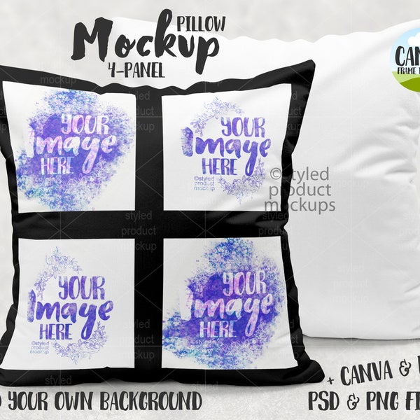 Dye sublimation 4 panel pillow Mockup | Add your own image and background | Canva Frame Mockup