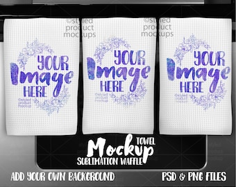 Dye sublimation waffle weave kitchen towel set Mockup | Add your own image and background