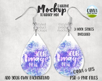 Dye sublimation teardrop shaped earrings | Add your own image and background | Canva frame mockup