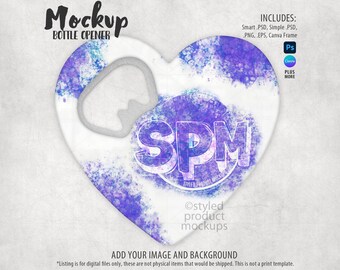 Mockup de abridor de garrafas em formato de coração para sublimação de tinta (Photoshop, Canva, PNG)