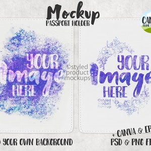 Dye sublimatie tweezijdige paspoorthouder Mockup | Voeg uw eigen afbeelding en achtergrond | canva frame mockup