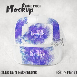 Dye sublimation rectangle raggy patch shown on a hat Mockup | Add your own image and background