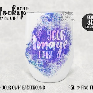 Dye sublimation 12 oz wine tumbler Mockup | Add your own image and background