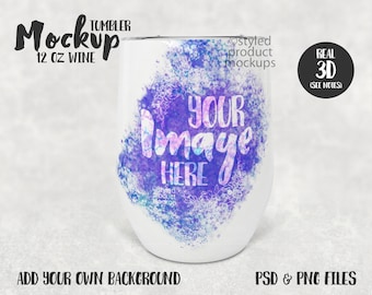 Maqueta de vaso de vino de 12 oz con sublimación de tinta / Agregue su propia imagen y fondo