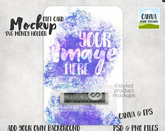 Dye Sublimation Gift Card Holder Mockup: 4x6 Money Display (Canva, PSD, PNG)