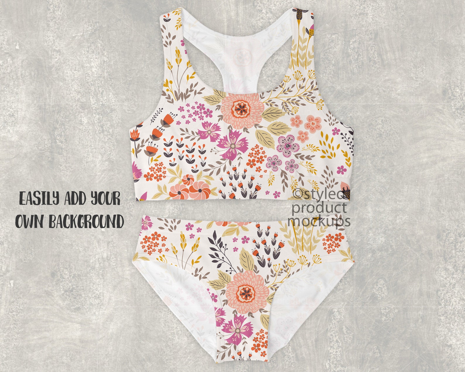 Dye sublimation sports bra and bikini underwear set Mockup