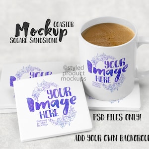 Dye sublimation square sandstone coaster Mockup | Add your own image and background