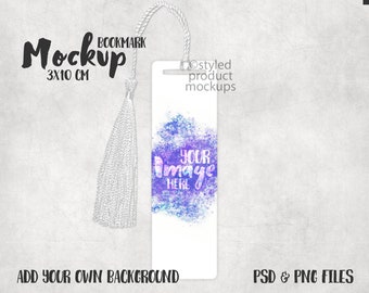 Dye sublimation 3x10 cm bookmark with tassel Mockup | Add your own image and background