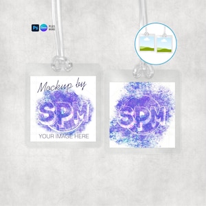 Square Laminated Luggage Tag Mockup | Travel Tag Mockup (PSD, Canva, PNG)