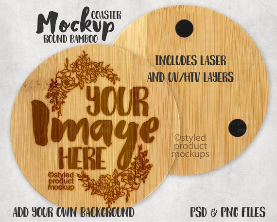Download Round Bamboo Wood Coaster Mockup Add Your Own Image And Etsy