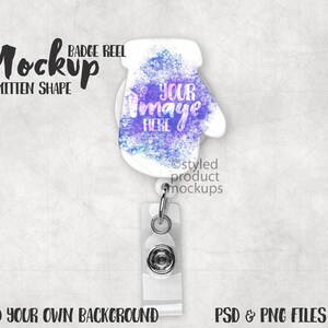 Dye sublimation mitten shaped badge reel cover Mockup | Add your own image and background